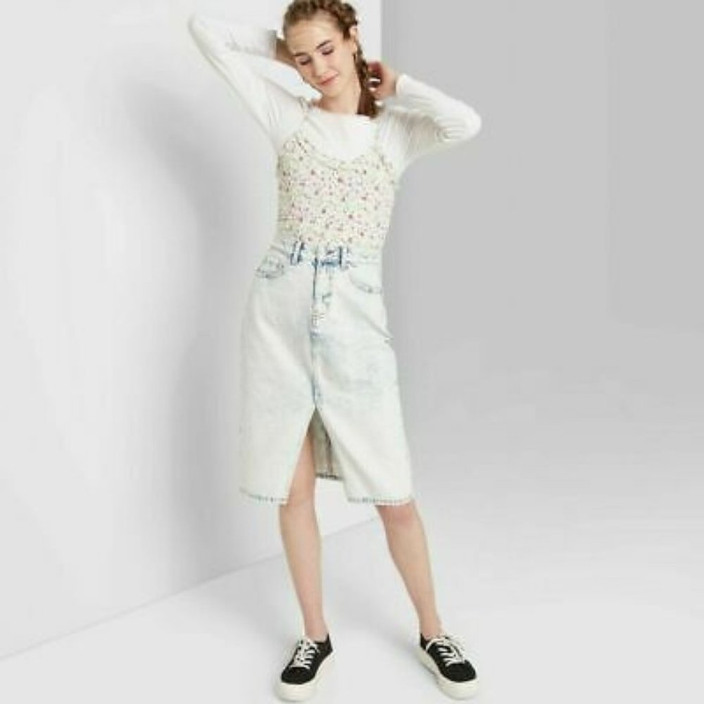 Wild Fable Acid Wash Denim Midi Skirt 80s Women's 18 Plus